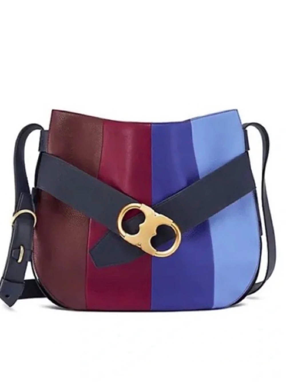 TORY BURCH Gemini Link Striped Multi Belted Hobo Cross Body Bag